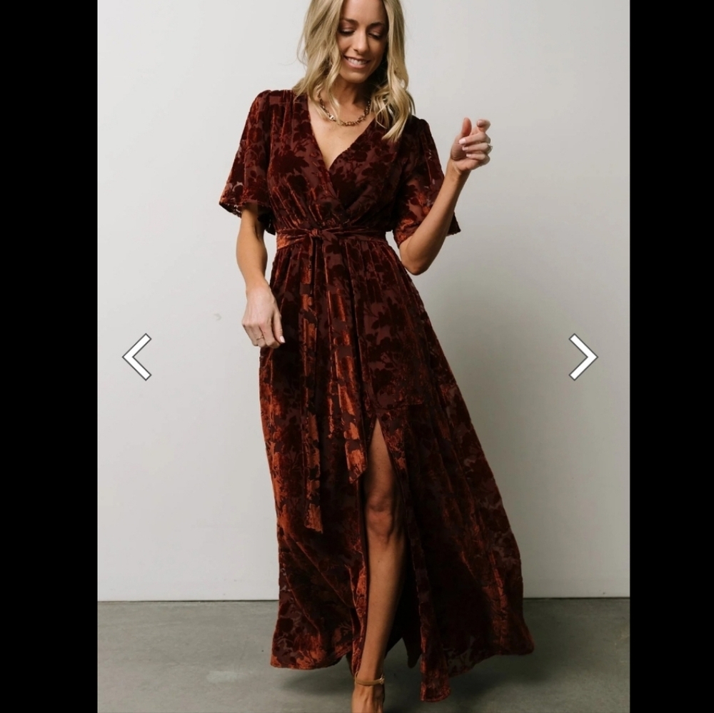 BALTIC BORN Uma Velvet Maxi Dress Copper Floral